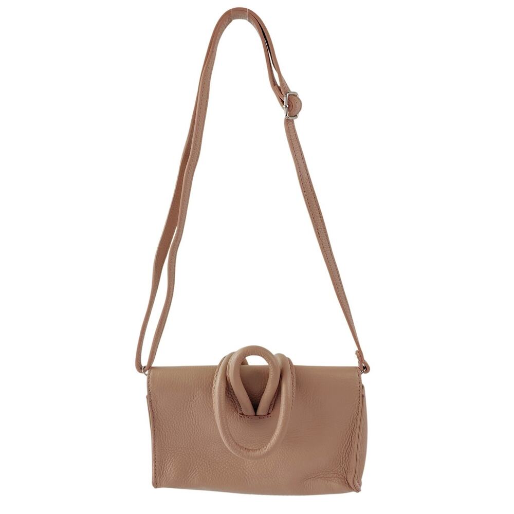 Borse in Pelle Beige Nude Leather Crossbody Knot Loop Clutch Purse Handbag OS